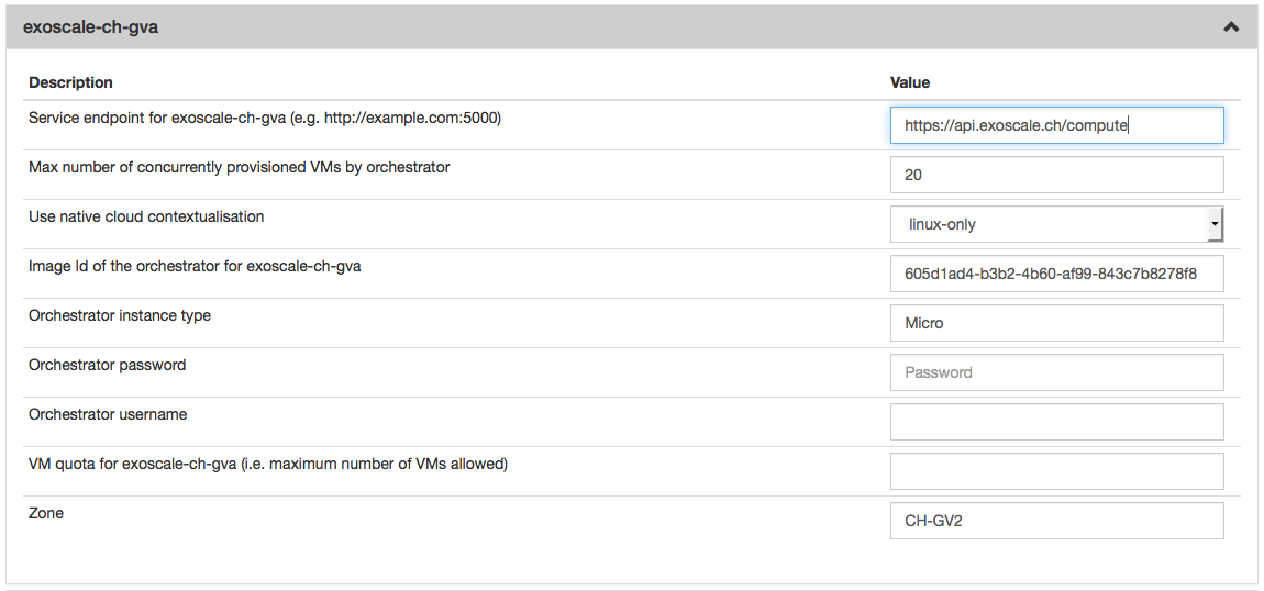 SlipStream Configuation - CloudStack section
