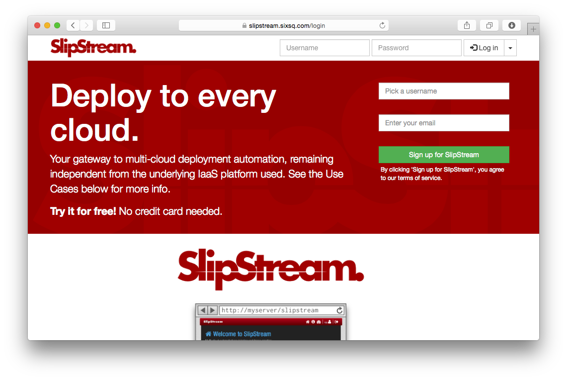 SlipStream Login Page